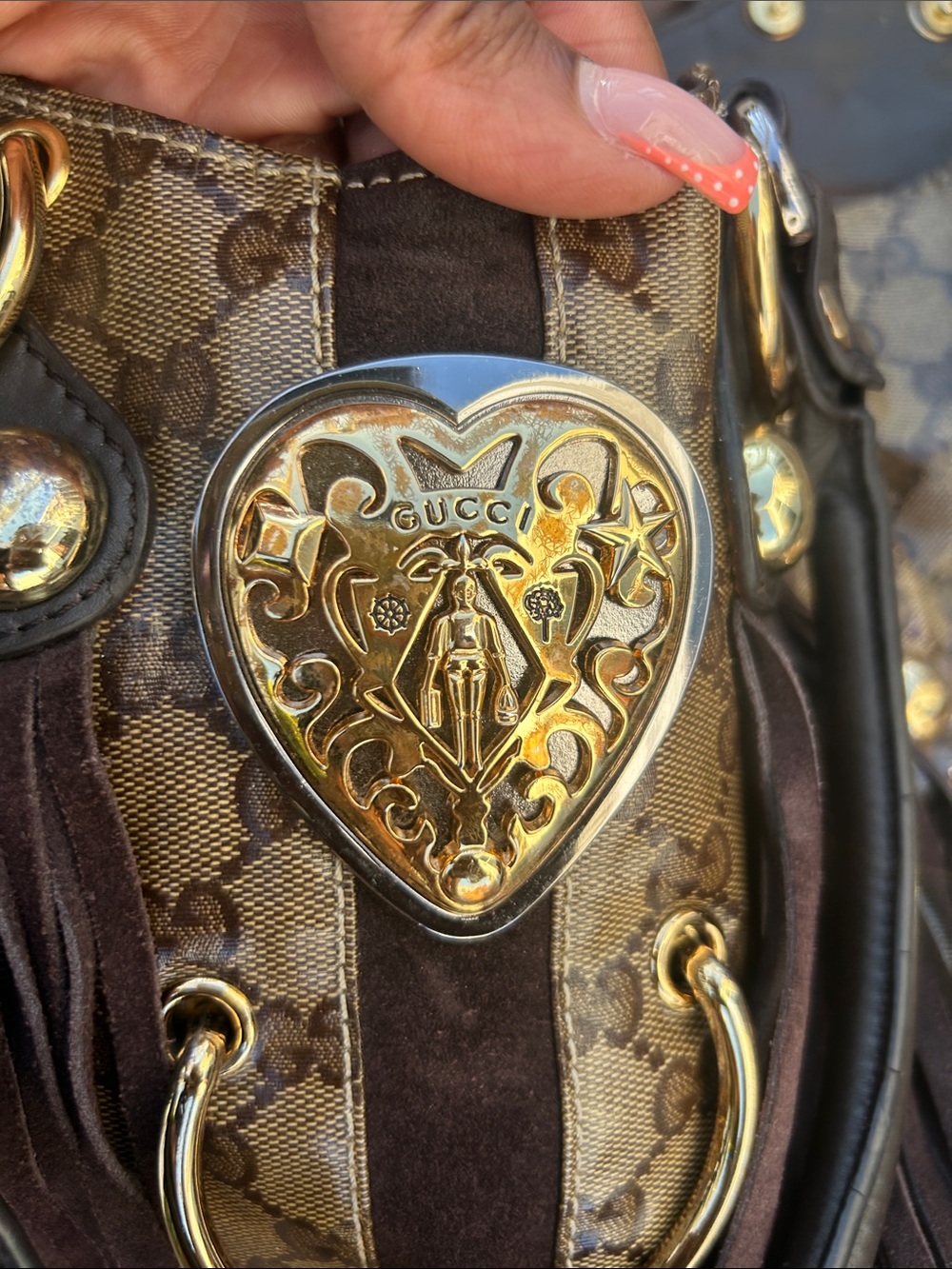 Gucci Brown Monogram Fringe Tote with Gold Accents - Picture 4 of 10